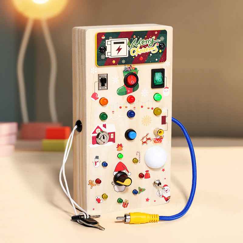 Christmas Gift Children's Early Education Wooden Switch Plug Power LED Light Busy Board Toy by eprolo
