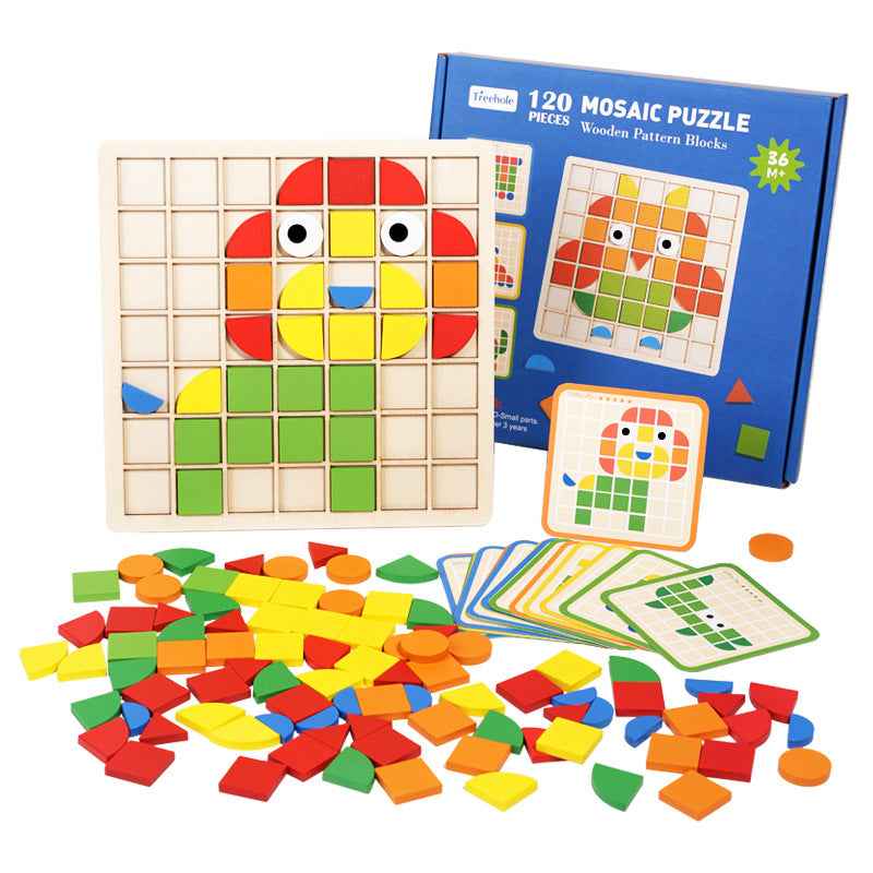 Wooden children's mosaic 3D building blocks, three-dimensional puzzle, children's color cognition, early education and puzzle game by eprolo
