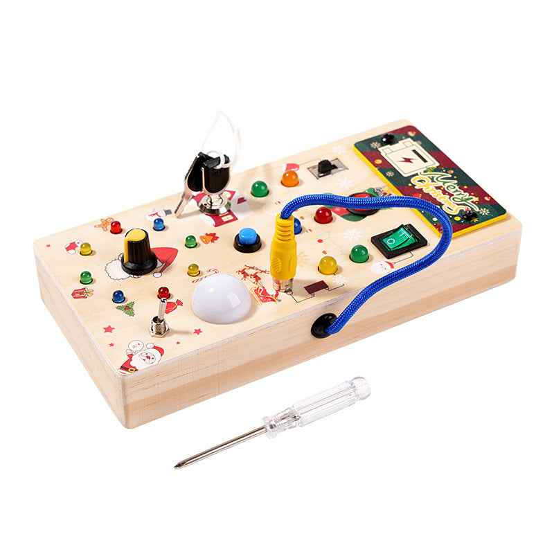 Christmas Gift Children's Early Education Wooden Switch Plug Power LED Light Busy Board Toy by eprolo