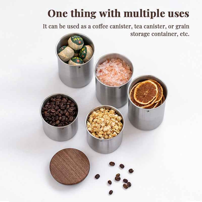 New Stainless Steel Matcha Tea Canister 380ml 560ml with Wood Lid – Sugar Caramel Storage Jar by eprolo