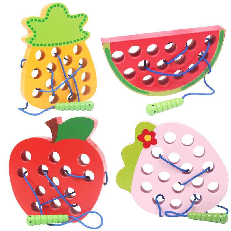 Insects Eat Apples 0.33 Threading Hands On Toys Children's Early Education Puzzle Wooden Toys Montessori Early Education Beads Threading Building Blocks Threading Game Building Blocks by eprolo