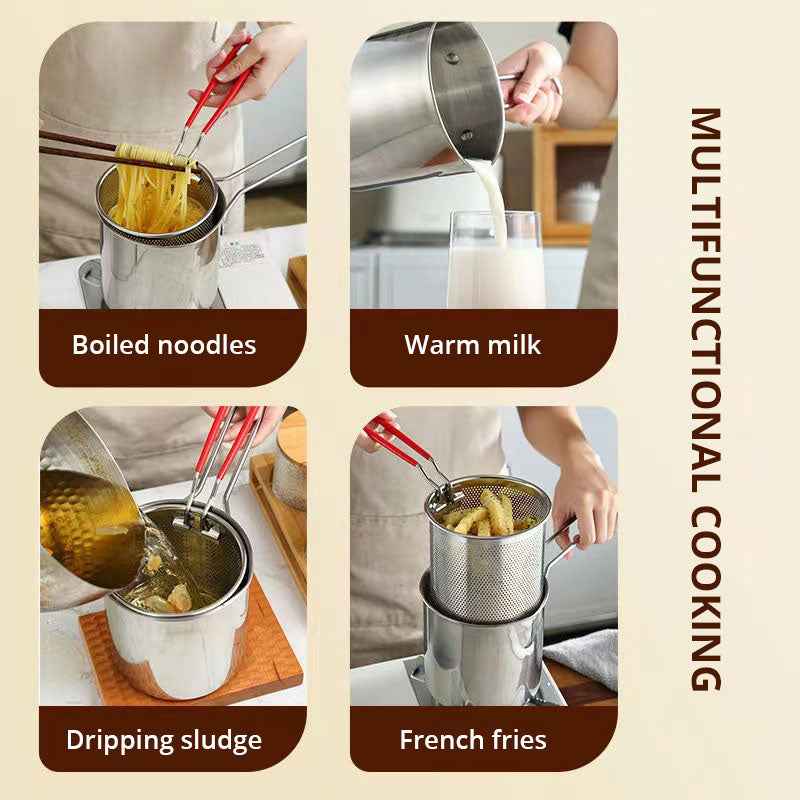 Oil Fryer, Household Deep Pot, Stainless Steel Gas Mini Pot, Japanese Style, with Filter Screen, Oil Saving Small Fryer by eprolo