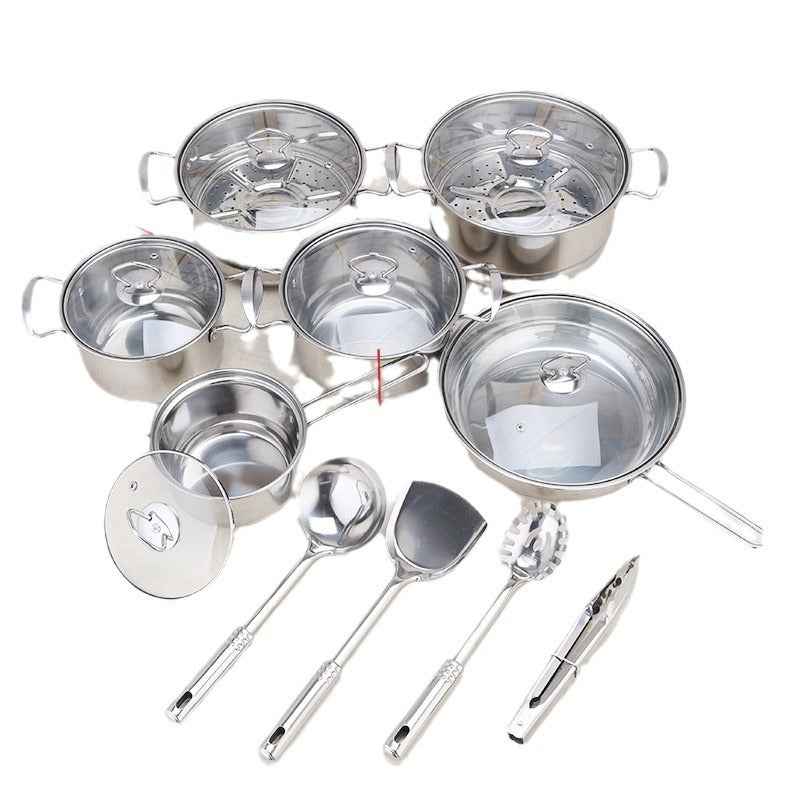 Stainless steel cookware set of 18 pieces household kitchen set soup pot set 16-26cm cutlery set pot set by eprolo