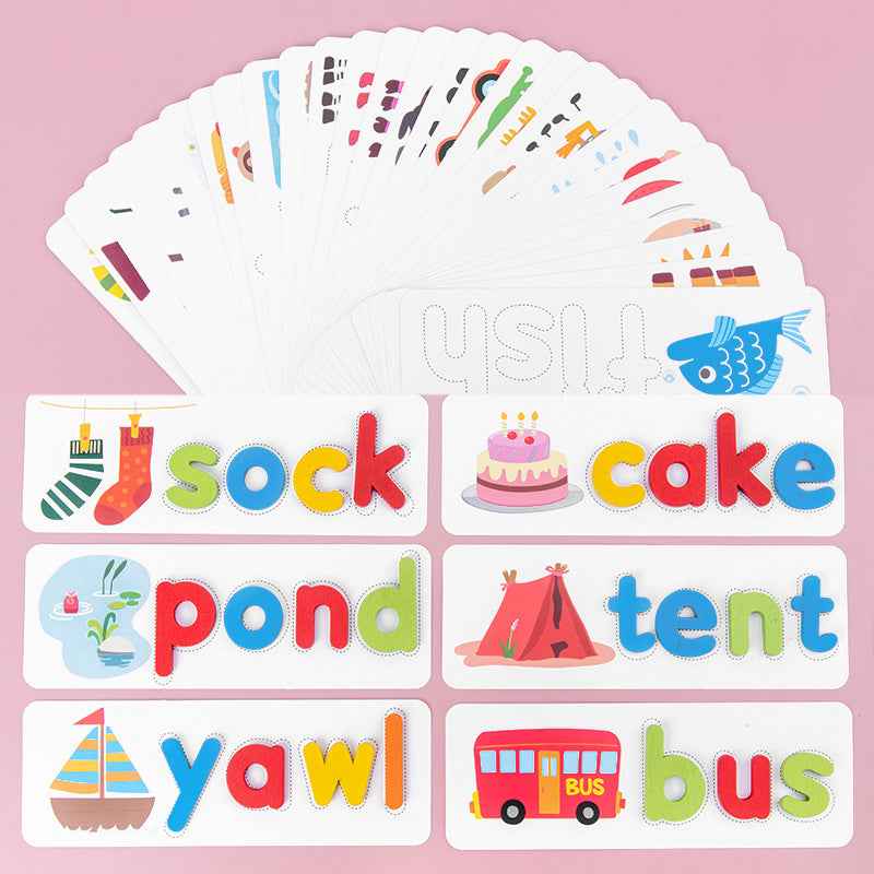 Wooden Word Spelling Game, Children's 26 English Letter Spelling Practice, Early Education Cognitive Puzzle Toy by eprolo