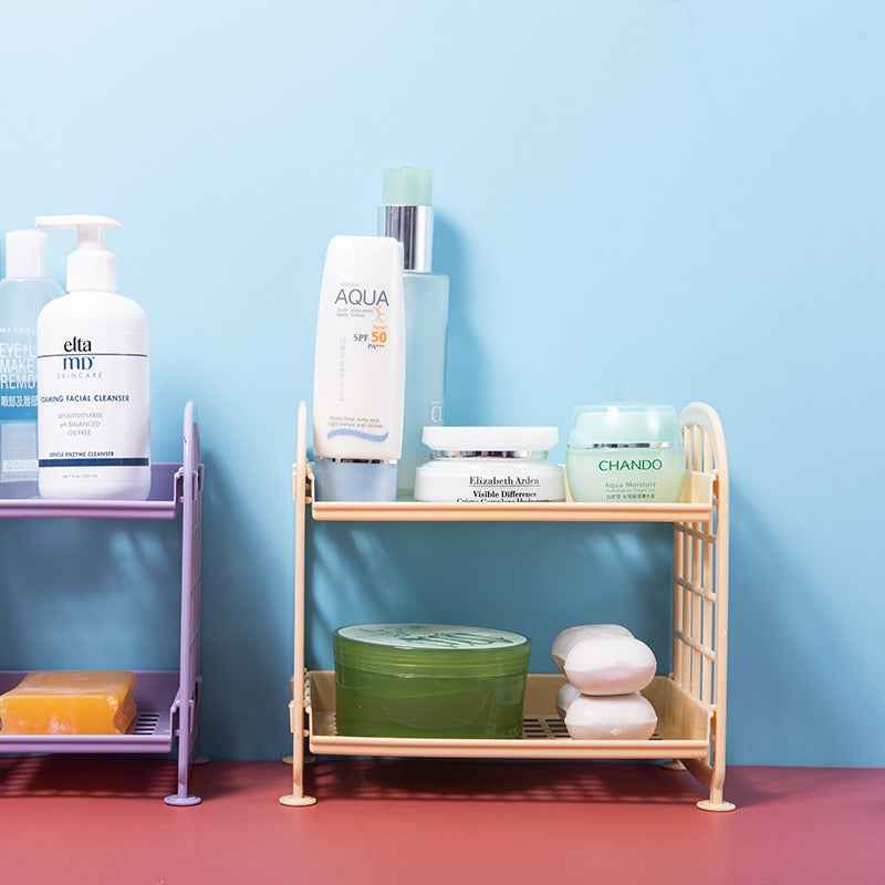 Double Storage Rack Kitchen Small Shelf Desktop Storage Rack Bathroom Sink Plastic Organizing Rack by eprolo