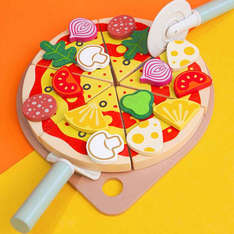 Children's early education puzzle play house simulation pizza fruits and vegetables joyful role-playing kitchen wooden toys by eprolo