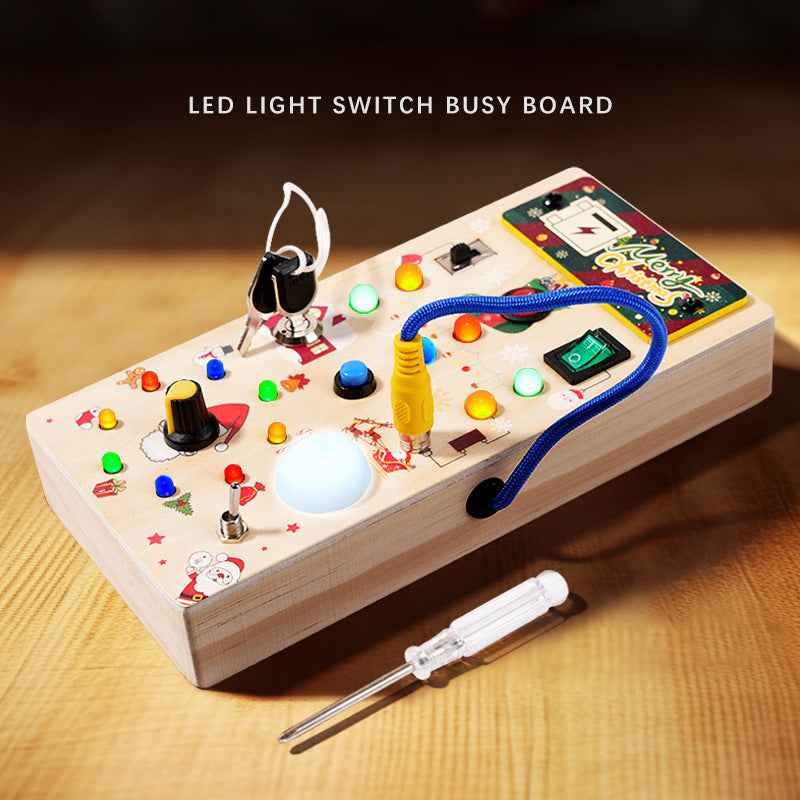 Christmas Gift Children's Early Education Wooden Switch Plug Power LED Light Busy Board Toy by eprolo