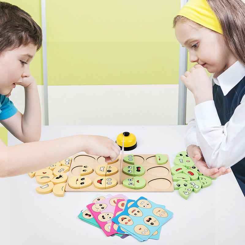 Wooden children's early education fun expression egg matching game, battle training interactive puzzle toy by eprolo