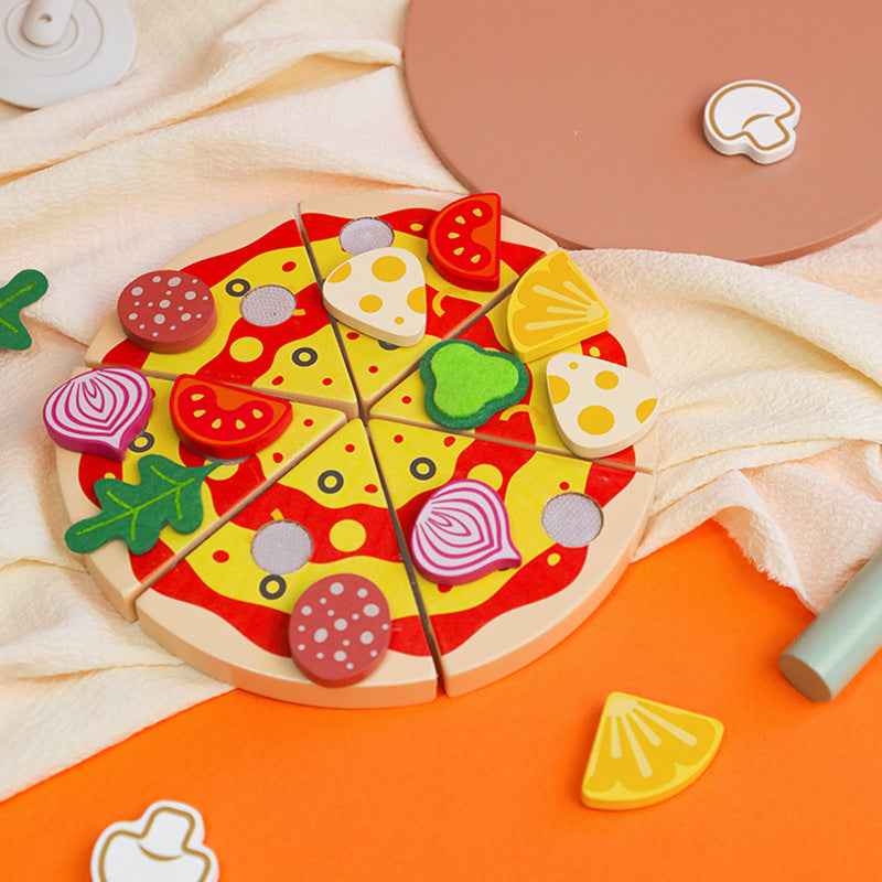 Children's early education puzzle play house simulation pizza fruits and vegetables joyful role-playing kitchen wooden toys by eprolo