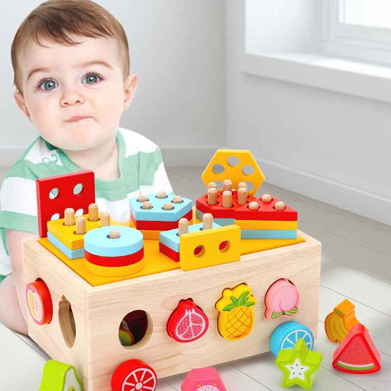 Wooden shape matching set, pole pulling radish multifunctional children's early education puzzle combination set, cognitive toy by eprolo