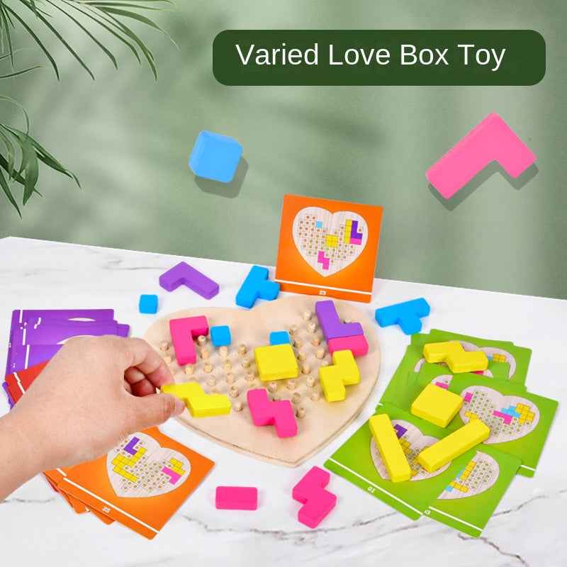 Wooden versatile heart-shaped puzzle for children's early education, puzzle thinking training, Tetris blocks by eprolo