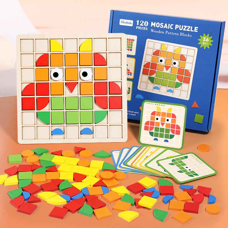 Wooden children's mosaic 3D building blocks, three-dimensional puzzle, children's color cognition, early education and puzzle game by eprolo
