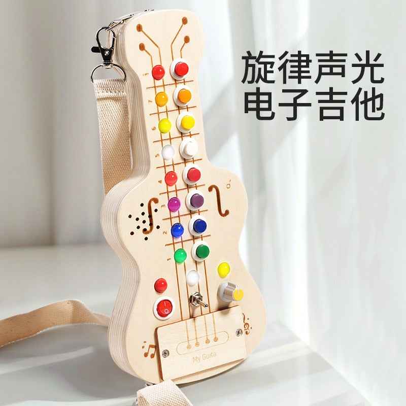 Wooden LED switch light melodic sound optoelectronic guitar busy board children's Montessori early education puzzle toy by eprolo