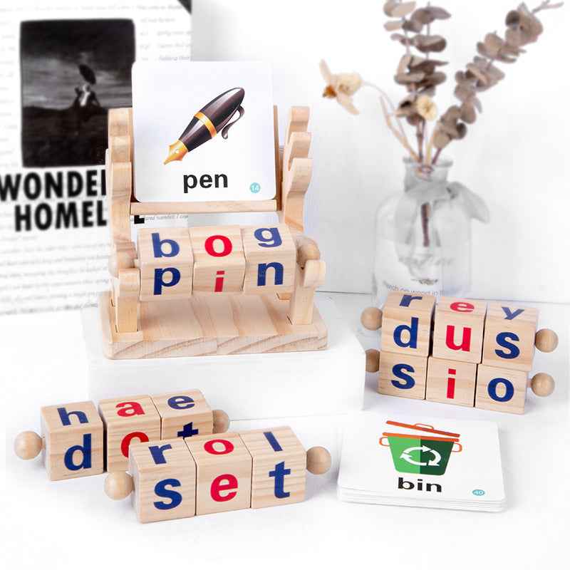 Wooden puzzle toys for babies, English spelling and word building blocks, children's early education letter cube, wooden toys by eprolo