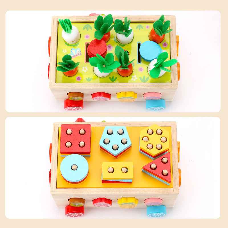 Wooden shape matching set, pole pulling radish multifunctional children's early education puzzle combination set, cognitive toy by eprolo