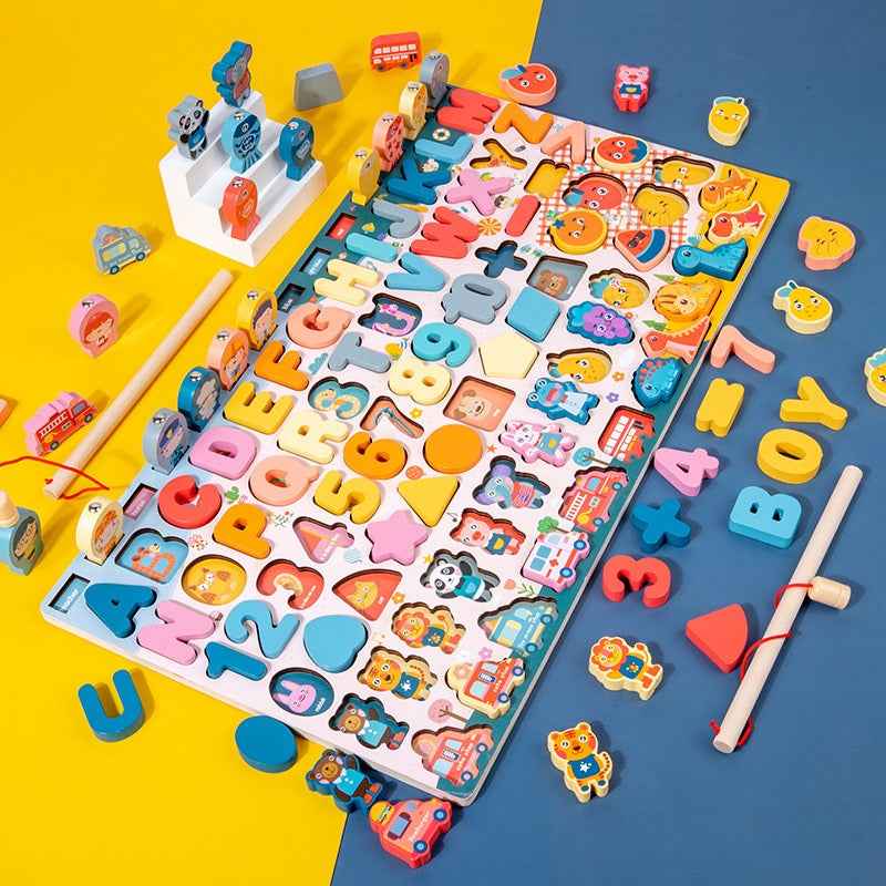Wooden multifunctional logarithmic board magnetic fishing children's early education puzzle toy by eprolo