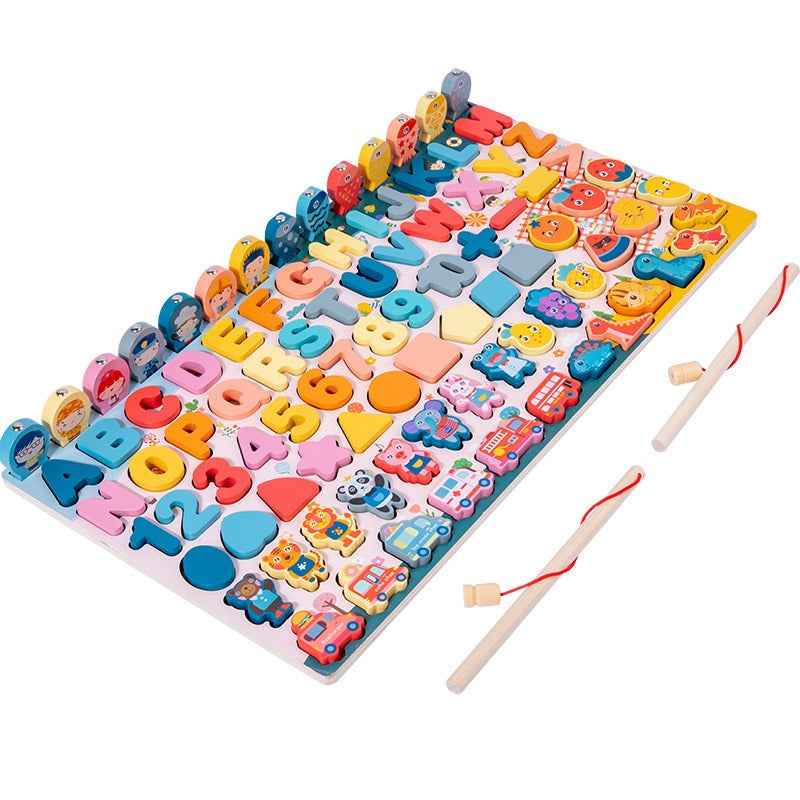 Wooden multifunctional logarithmic board magnetic fishing children's early education puzzle toy by eprolo