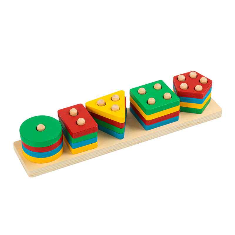Wooden geometric shape matching puzzle column children's early education color cognitive building blocks Christmas toy gift by eprolo