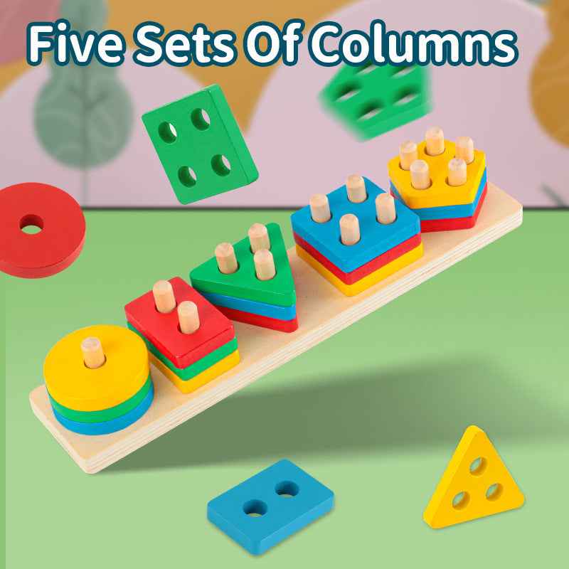 Wooden geometric shape matching puzzle column children's early education color cognitive building blocks Christmas toy gift by eprolo