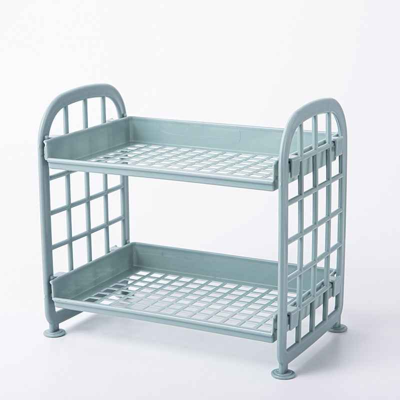 Double Storage Rack Kitchen Small Shelf Desktop Storage Rack Bathroom Sink Plastic Organizing Rack by eprolo