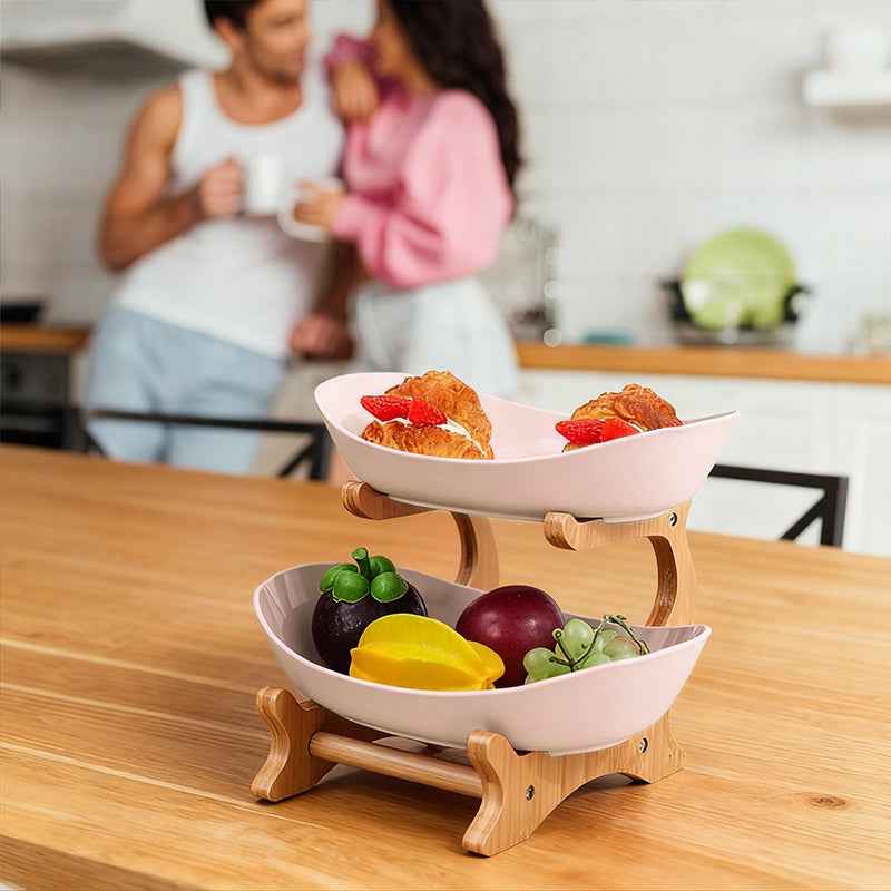 2-Tier Bamboo Fruit Stand for Kitchen, Space Saving Countertop Organizer with Ventilation to Keep Produce Fresh by eprolo