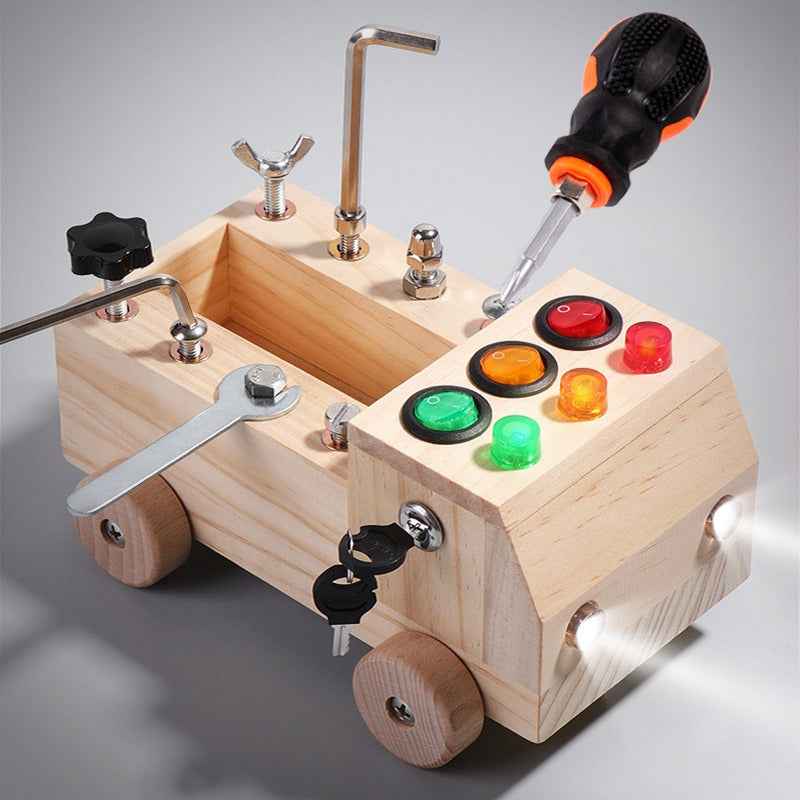 Wooden LED switch light melodic sound optoelectronic guitar busy board children's Montessori early education puzzle toy by eprolo
