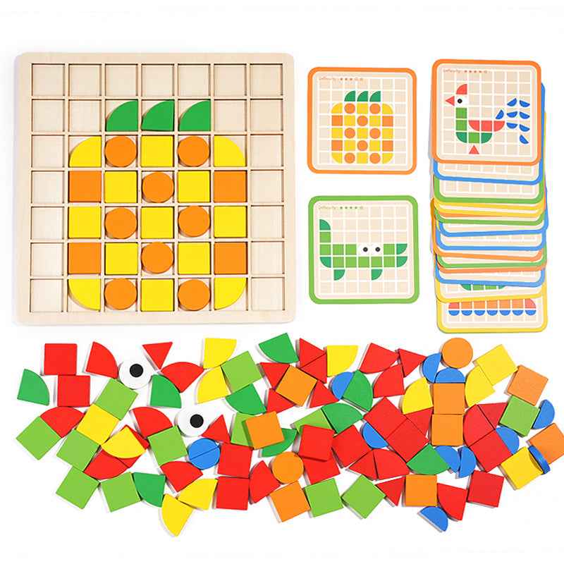 Wooden children's mosaic 3D building blocks, three-dimensional puzzle, children's color cognition, early education and puzzle game by eprolo