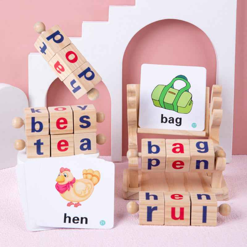 Wooden puzzle toys for babies, English spelling and word building blocks, children's early education letter cube, wooden toys by eprolo