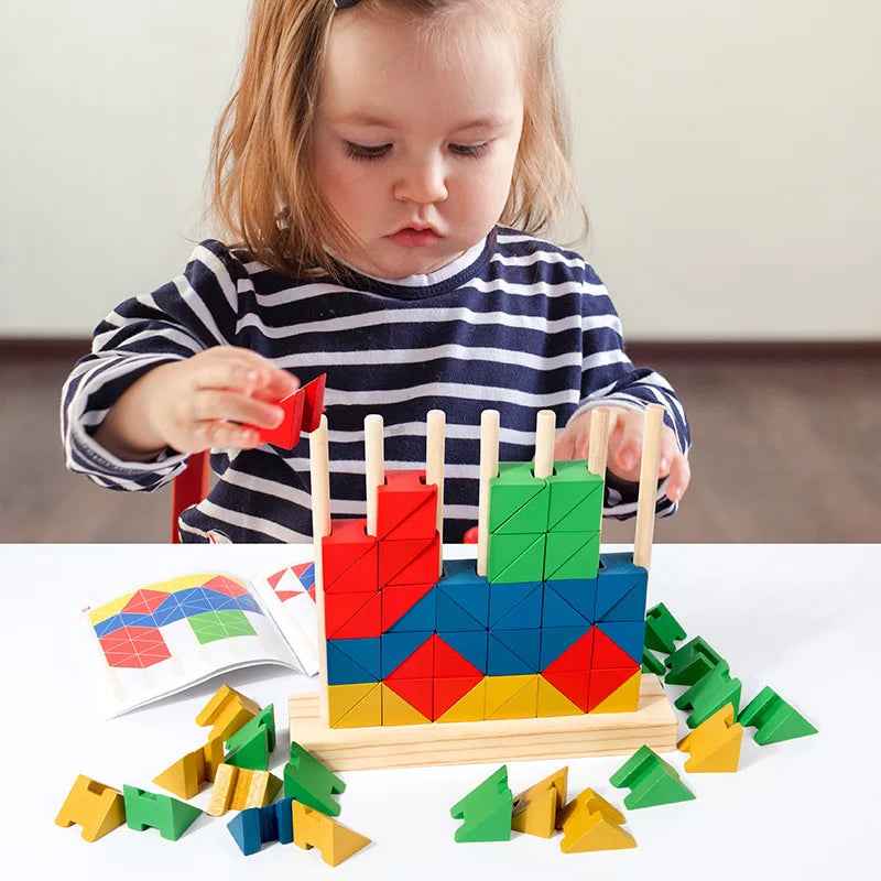 Children's early education toys Ring rainbow wooden blocks thinking training hand eye coordination disc breakdown Jenga by eprolo