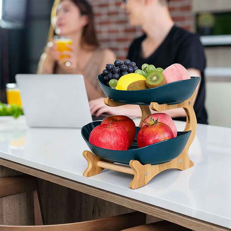 2-Tier Bamboo Fruit Stand for Kitchen, Space Saving Countertop Organizer with Ventilation to Keep Produce Fresh by eprolo