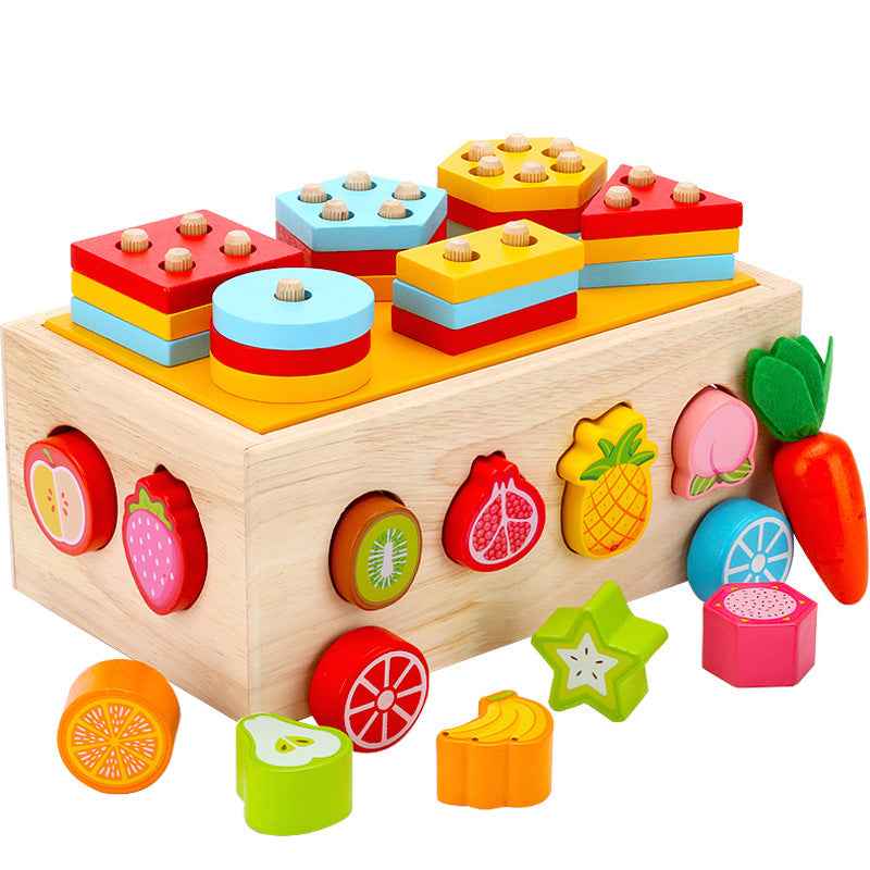 Wooden shape matching set, pole pulling radish multifunctional children's early education puzzle combination set, cognitive toy by eprolo