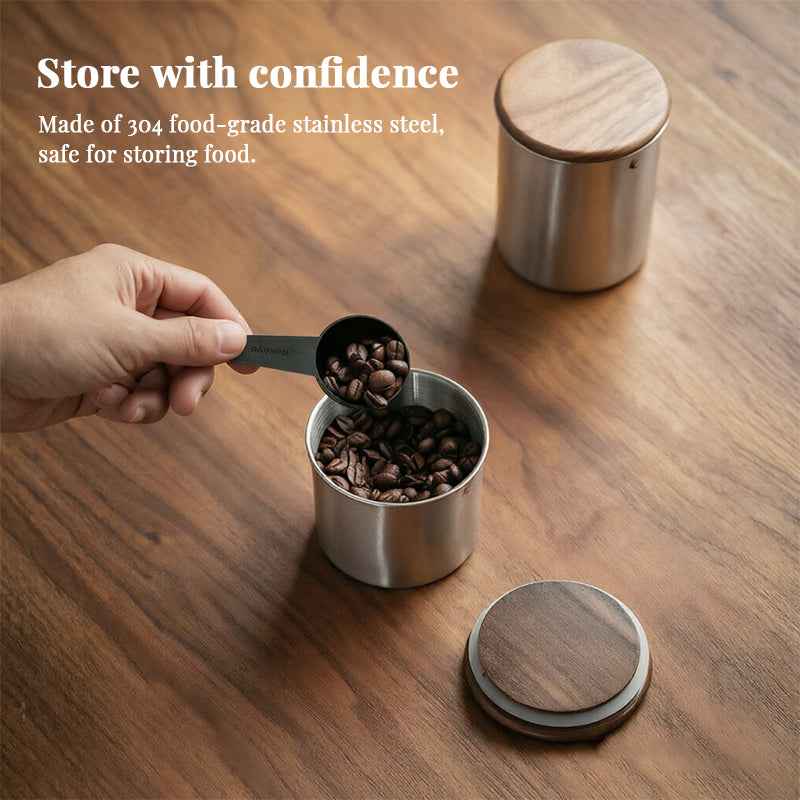 New Stainless Steel Matcha Tea Canister 380ml 560ml with Wood Lid – Sugar Caramel Storage Jar by eprolo